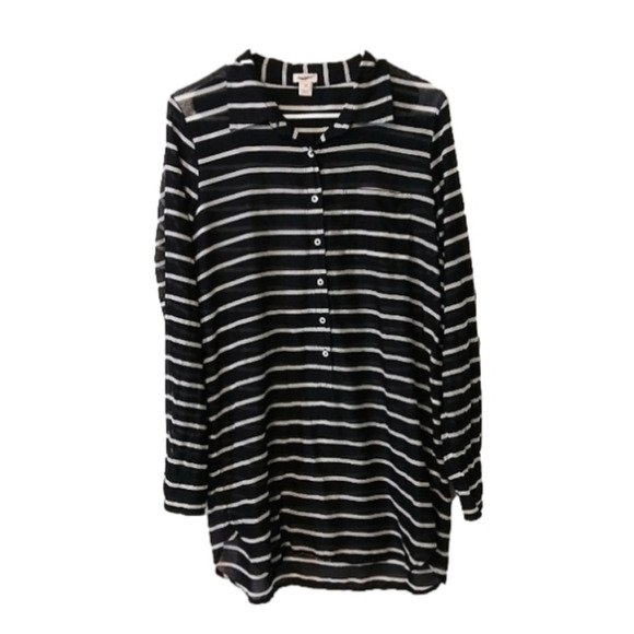 J. Crew Factory Black & Grey Stripe Long Sleeve Lightweight Cotton Tunic M - Picture 2 of 9